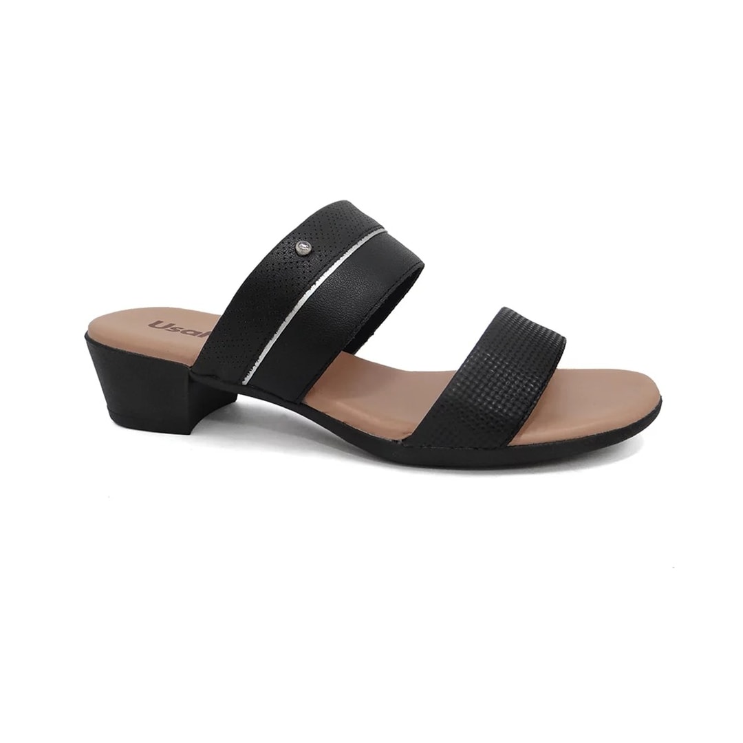 Tamanco Usaflex Salto Bloco Baixo Mm0804 Preto/Preto