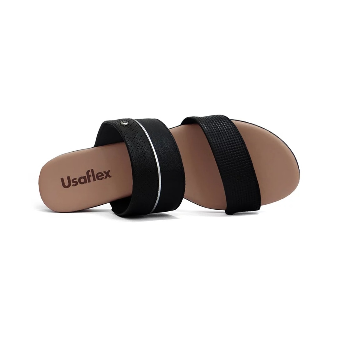 Tamanco Usaflex Salto Bloco Baixo Mm0804 Preto/Preto