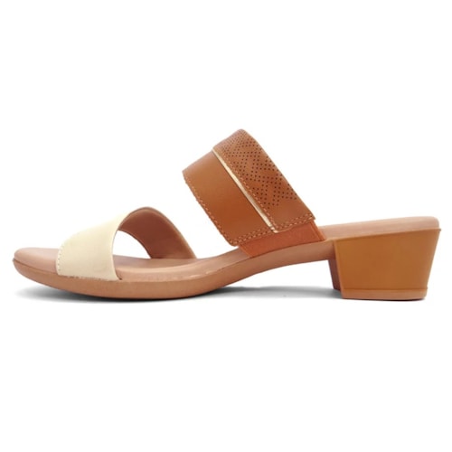 Detalhe - Tamanco Usaflex Salto Bloco Baixo Mm0804 Tan/Camel