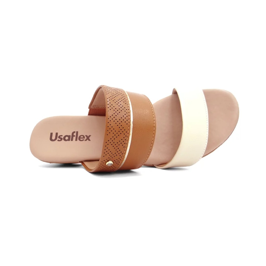 Tamanco Usaflex Salto Bloco Baixo Mm0804 Tan/Camel