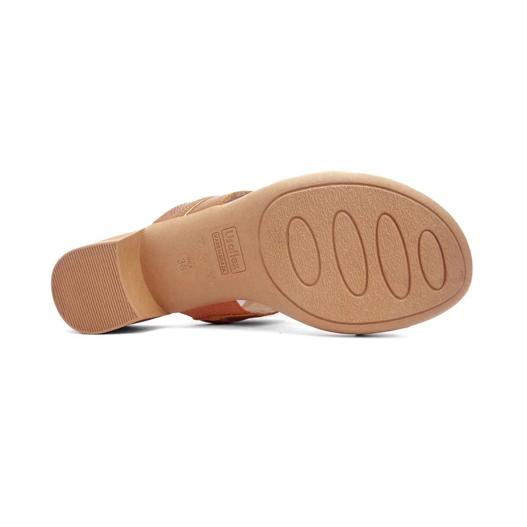 Tamanco Usaflex Salto Bloco Baixo Mm0804 Tan/Camel