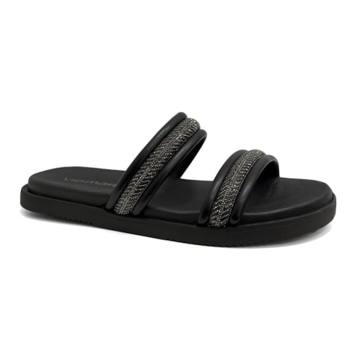 Tamanco Via Marte  Feminino Tiras Brilho 411-008-01 Preto