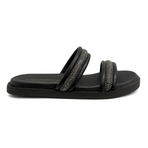 Detalhe - Tamanco Via Marte Feminino Tiras Brilho 411-008-01 Preto