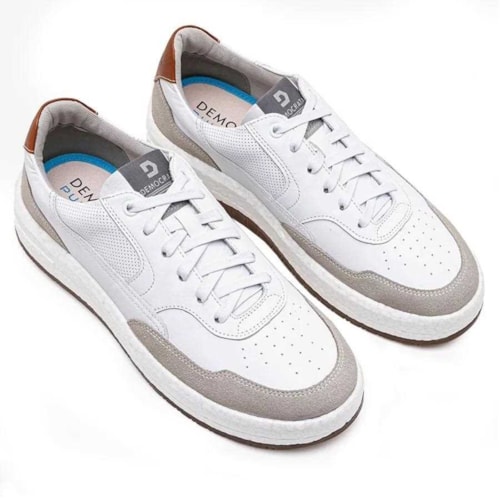 Tenis Democrata Casual Couro 600101 Off White/Branco