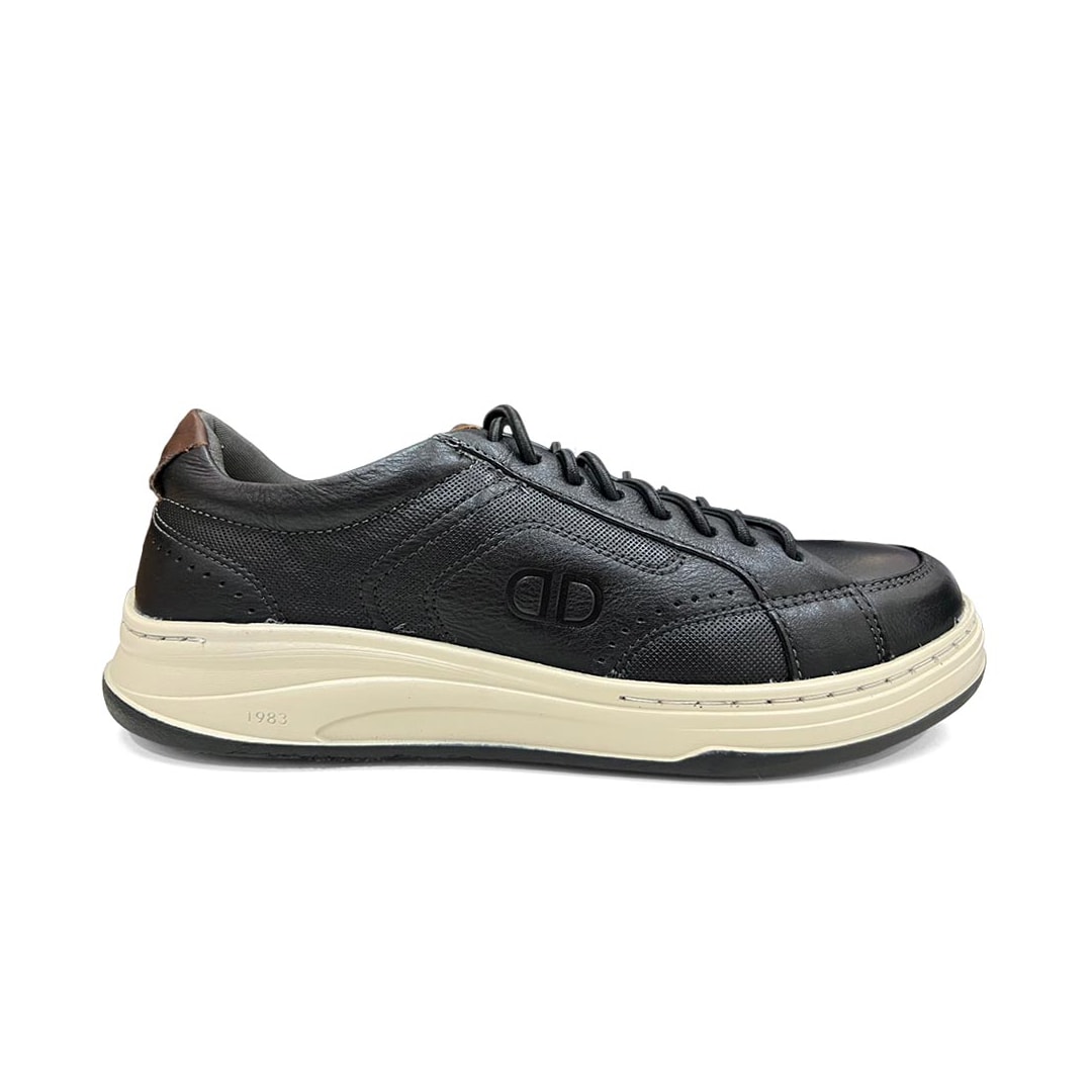 Tênis Democrata Casual Couro Denim Step 640301 Preto