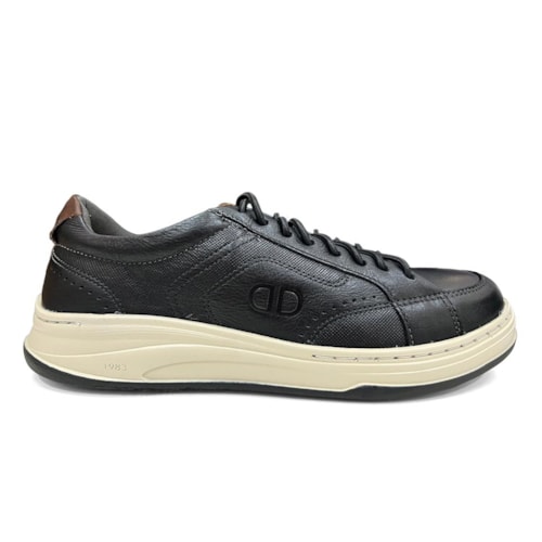 Detalhe - Tênis Democrata Casual Couro Denim Step 640301 Preto