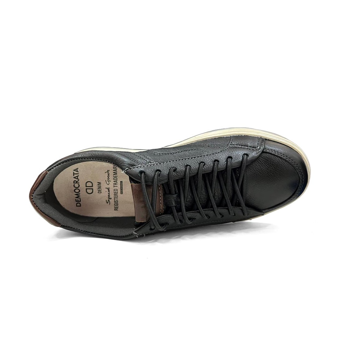 Tênis Democrata Casual Couro Denim Step 640301 Preto