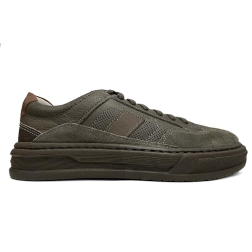 Detalhe - Tenis Democrata Casual Em Couro 240801 Smoke