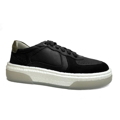 Tênis Democrata Casual Em Couro 623101 Preto