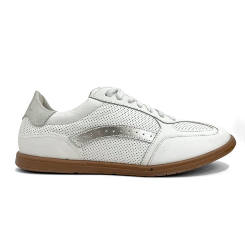 Detalhe - Tênis Democrata Feminino Casual Couro 657101 Branco