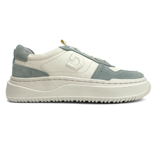 Detalhe - Tênis Democrata Feminino Casual De Couro 616101 Azul Claro