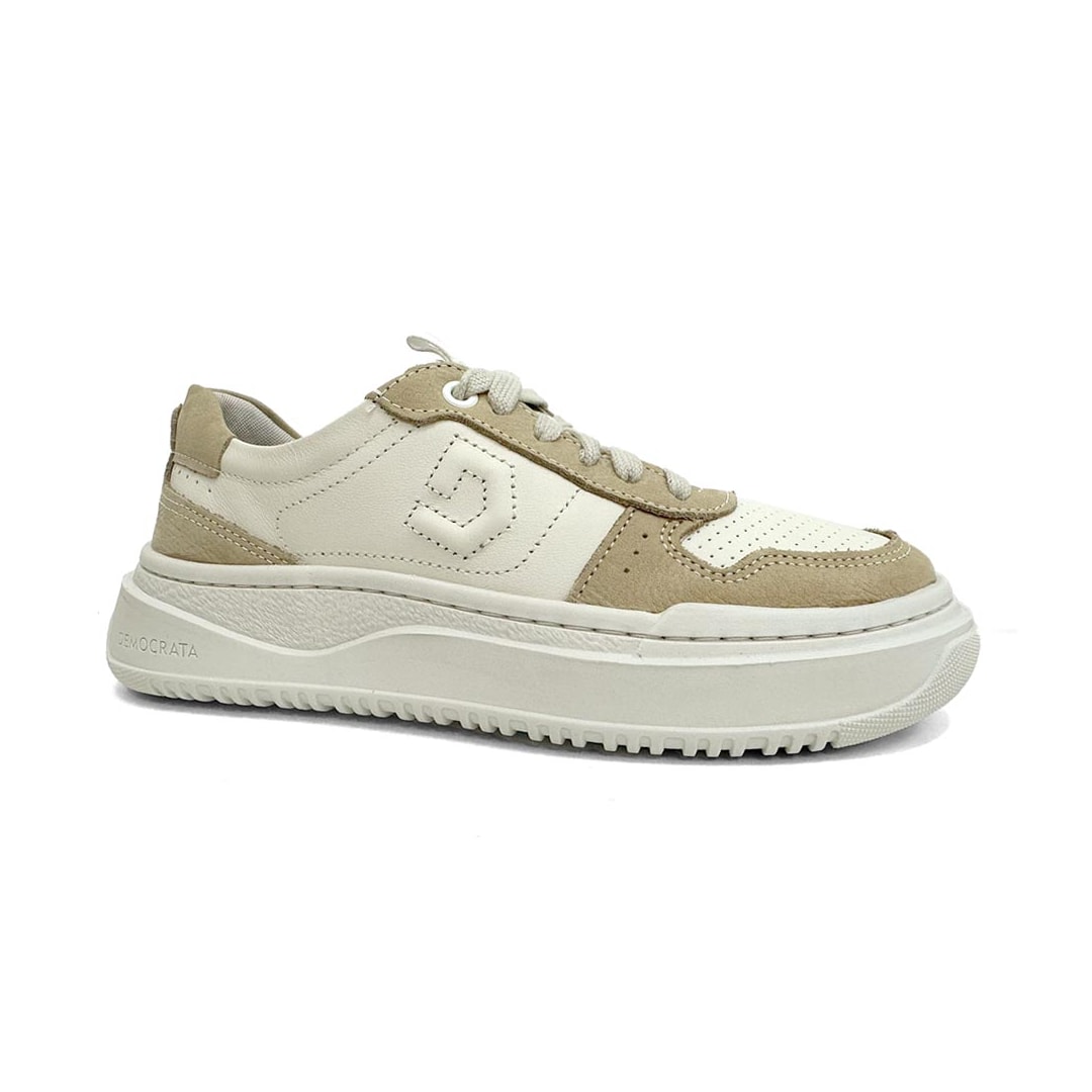 Tênis Democrata Feminino Casual De Couro 616101 Bege