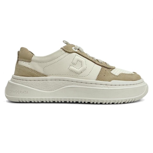 Detalhe - Tênis Democrata Feminino Casual De Couro 616101 Bege
