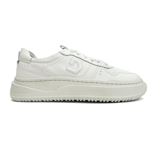 Detalhe - Tênis Democrata Feminino Casual De Couro 616101 Branco