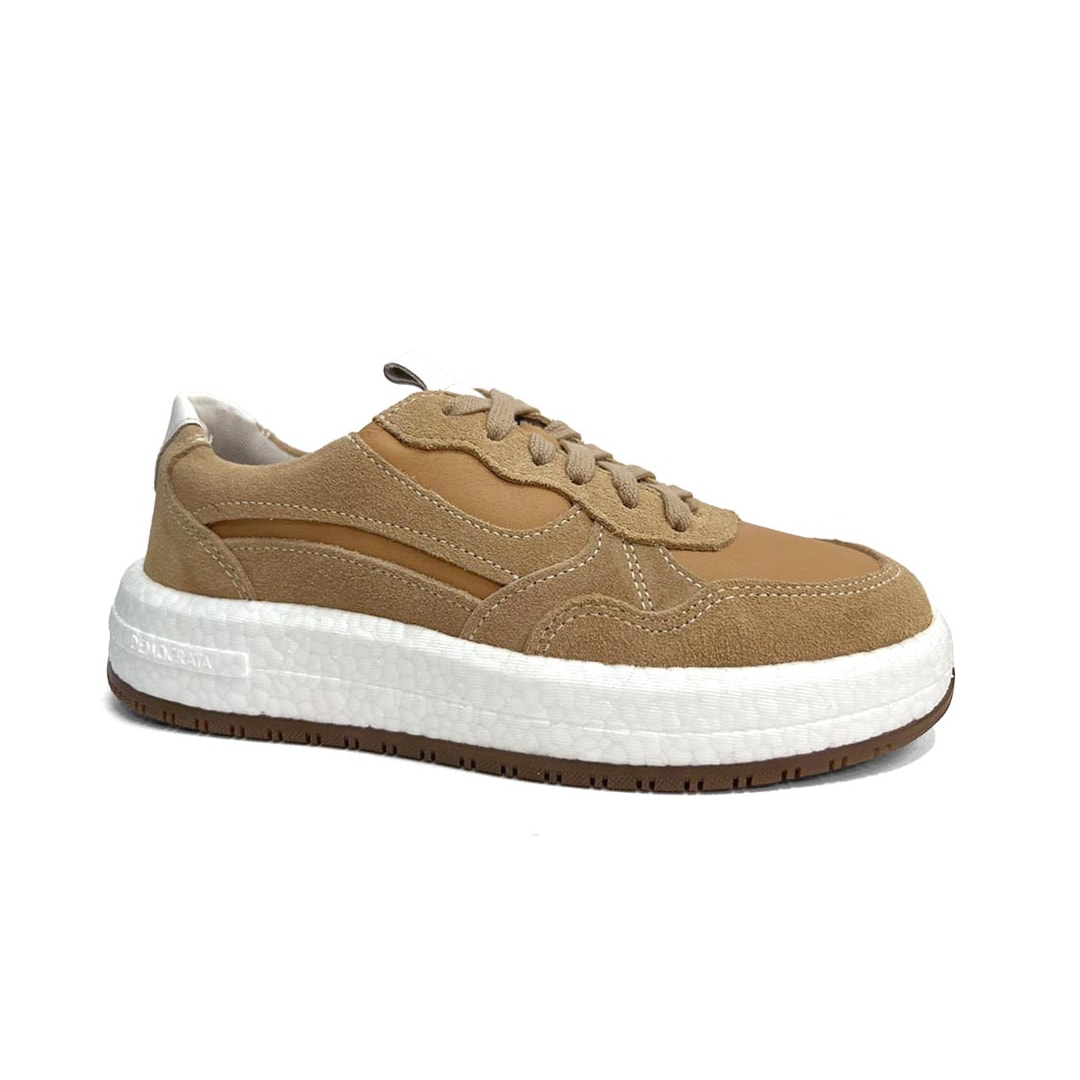 Tênis Democrata Feminino Casual De Couro 618104 Areia