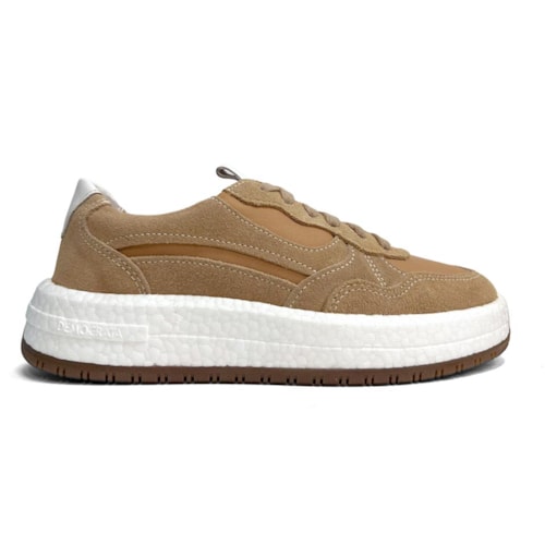 Detalhe - Tênis Democrata Feminino Casual De Couro 618104 Areia