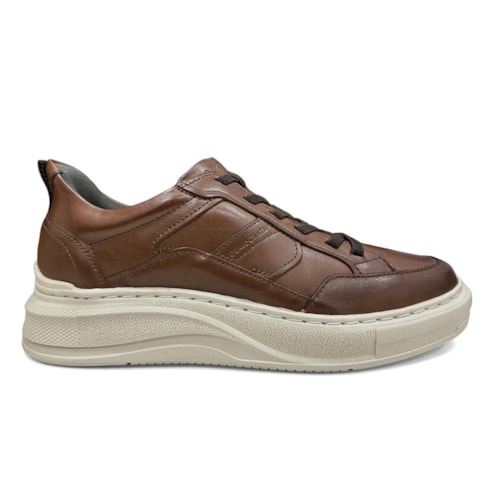 Detalhe - Tênis Democrata Masculino Casual Couro 653101 Conhaque