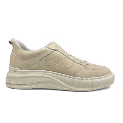 Detalhe - Tênis Democrata Masculino Casual Couro 653101 Creme