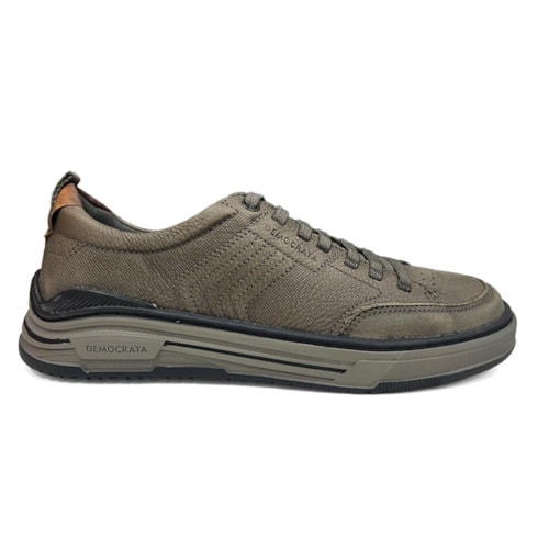 Detalhe - Tênis Democrata Masculino Casual Couro Dylan 640101 Smoke
