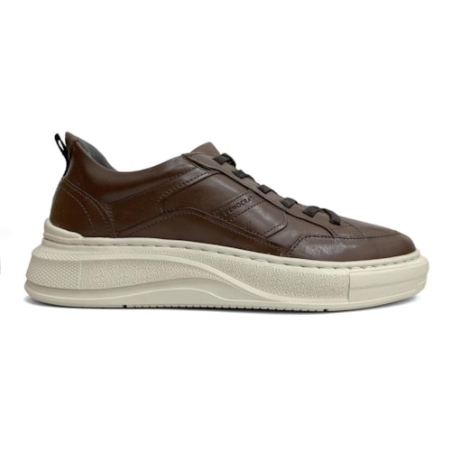 Detalhe - Tênis Democrata Masculino Casual Em Couro 653101 Conhaque