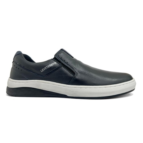 Detalhe - Tênis Leveterapia Casual Masculino Couro 45702 Marine