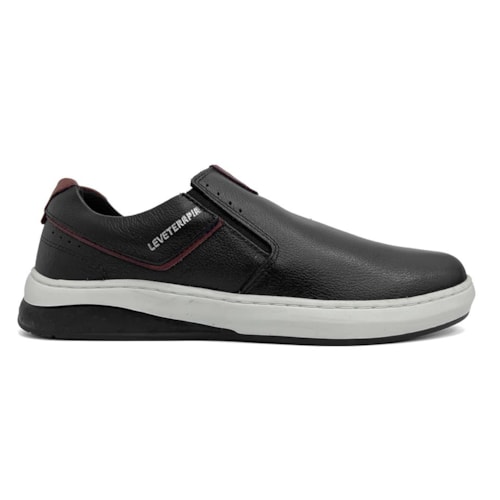 Detalhe - Tênis Leveterapia Casual Masculino Couro 45702 Preto