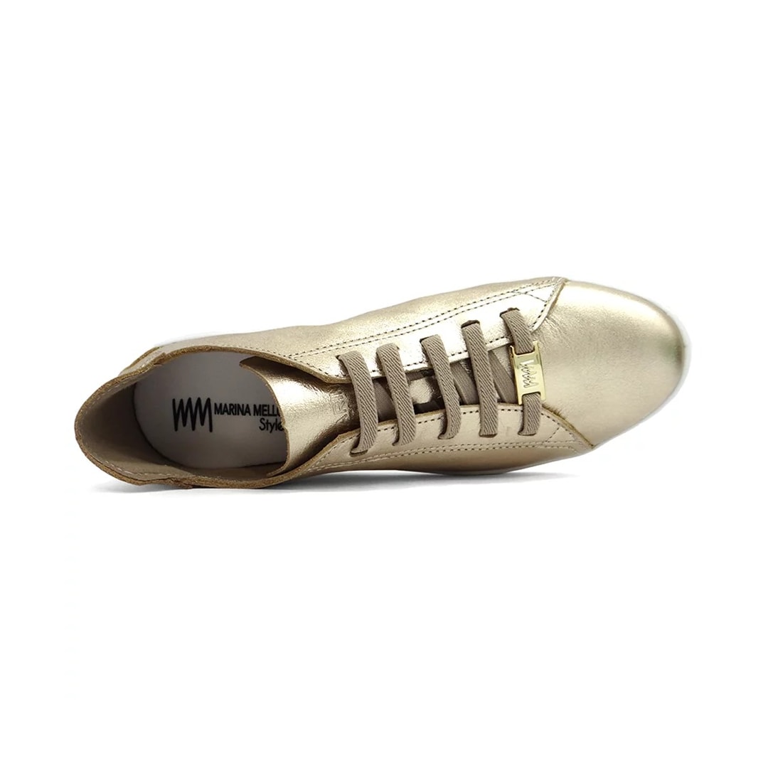 Tênis Marina Mello Casual De Couro 12031 Ouro Light