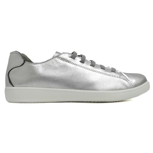 Tenis Marina Mello Casual De Couro 12031 Prata/Branco