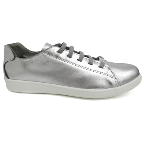 Tenis Marina Mello Casual De Couro 12031 Prata/Branco