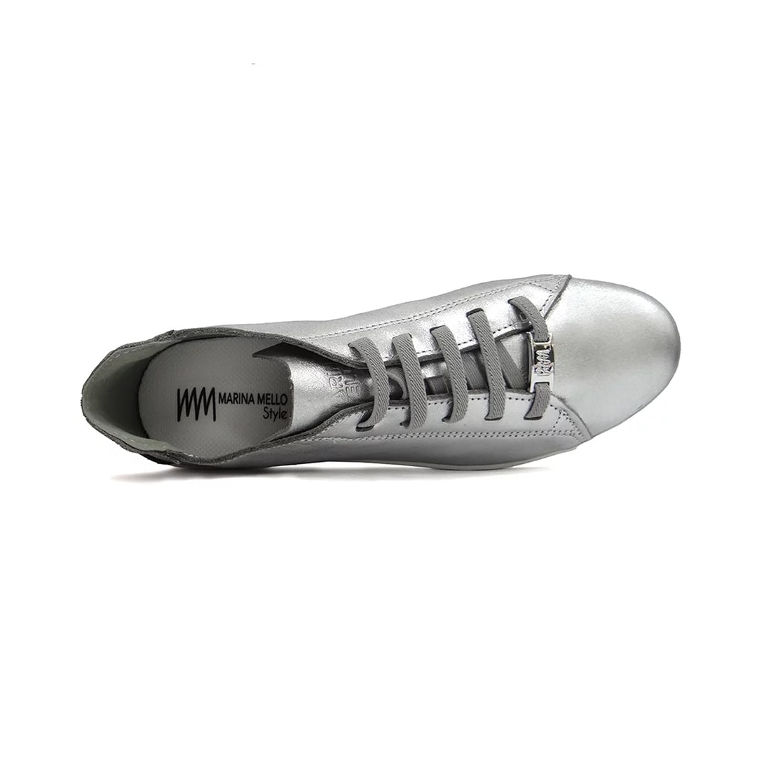 Tênis Marina Mello Casual De Couro 12031 Prata/Branco Tênis Marina Mello Casual De Couro 12031 Prata/Branco
