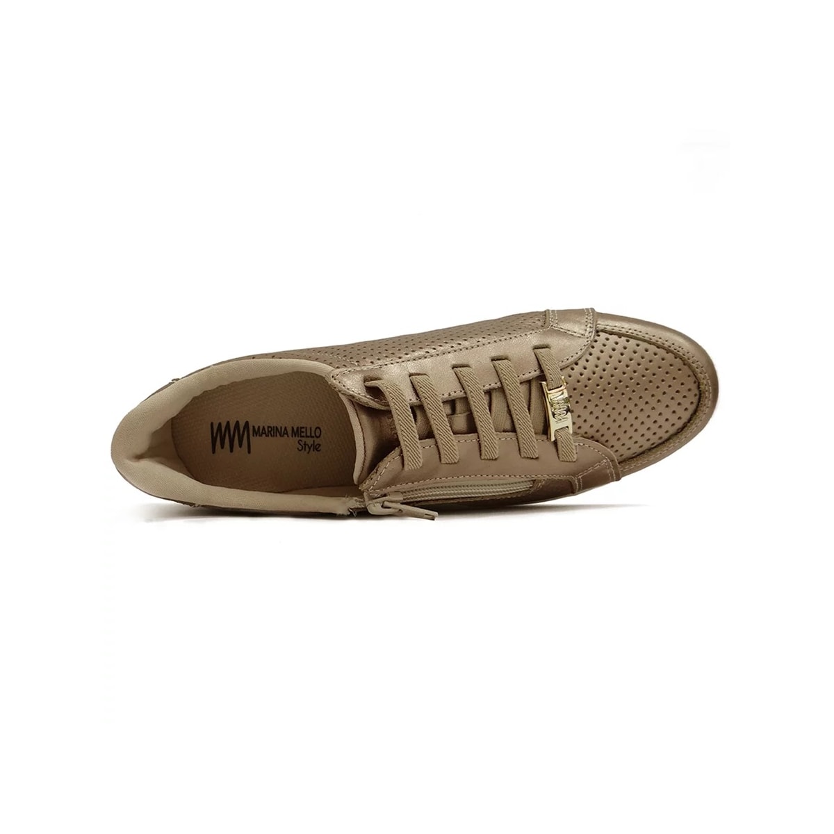 Tênis Marina Mello Casual De Couro 12054 Champagne/Branco Tênis Marina Mello Casual De Couro 12054 Champagne/Branco