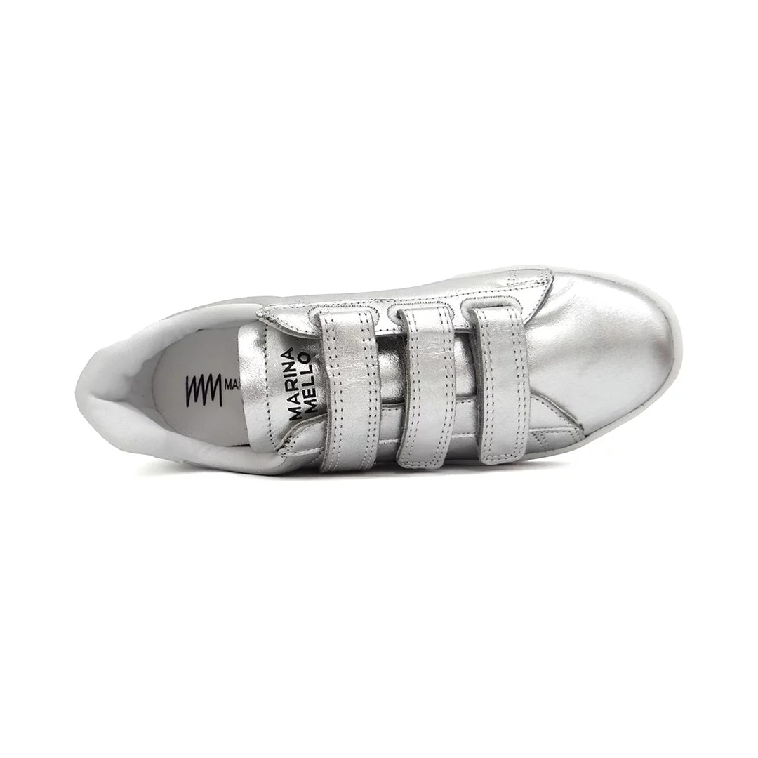 Tênis Marina Mello Casual De Couro 47026 Prata/Branco