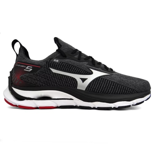 Detalhe - Tênis Mizuno Masculino Wave Mirai 5 Chumbo/Preto