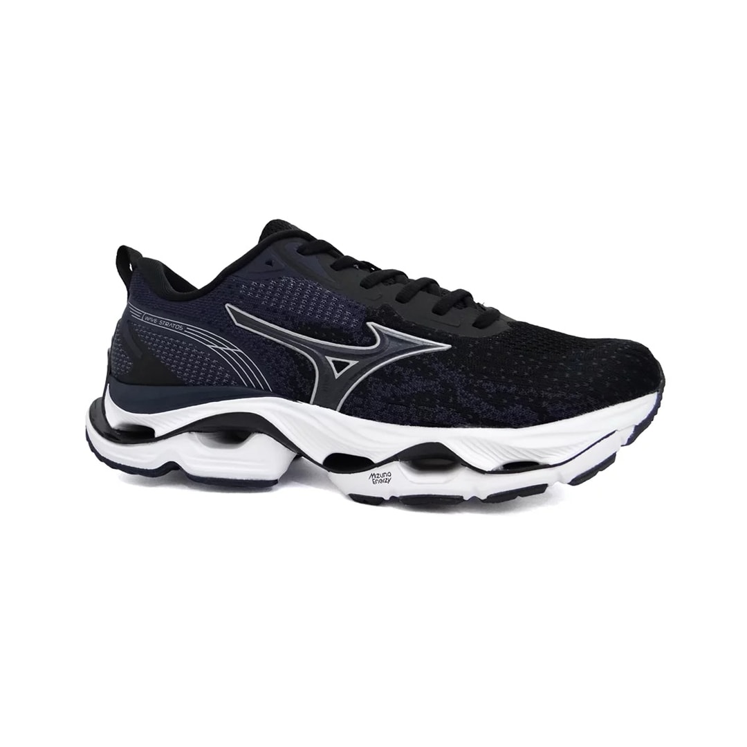 Tênis Mizuno Masculino Wave Stratos Preto/Marinho Tênis Mizuno Masculino Wave Stratos Preto/Marinho