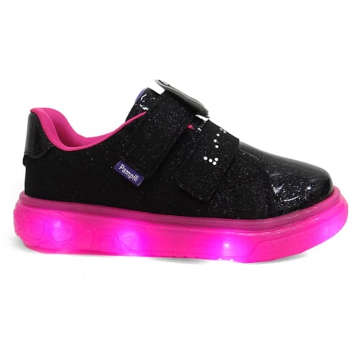 Tenis Pampili Infantil Sneaker Luz 483.003 Preto/Fucsia