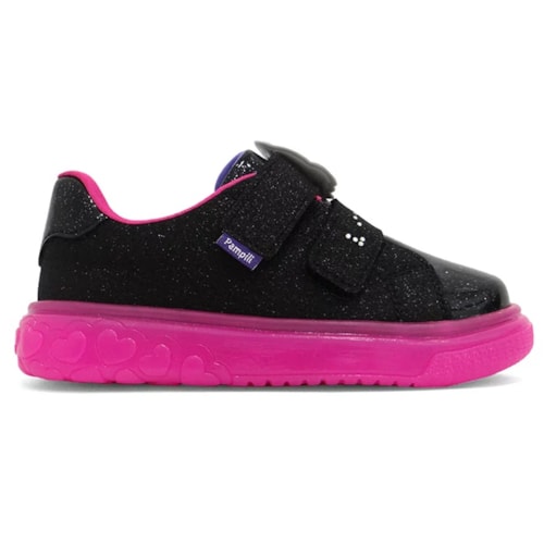 Detalhe - Tênis Pampili Infantil Sneaker Luz 483.003 Preto/Fucsia