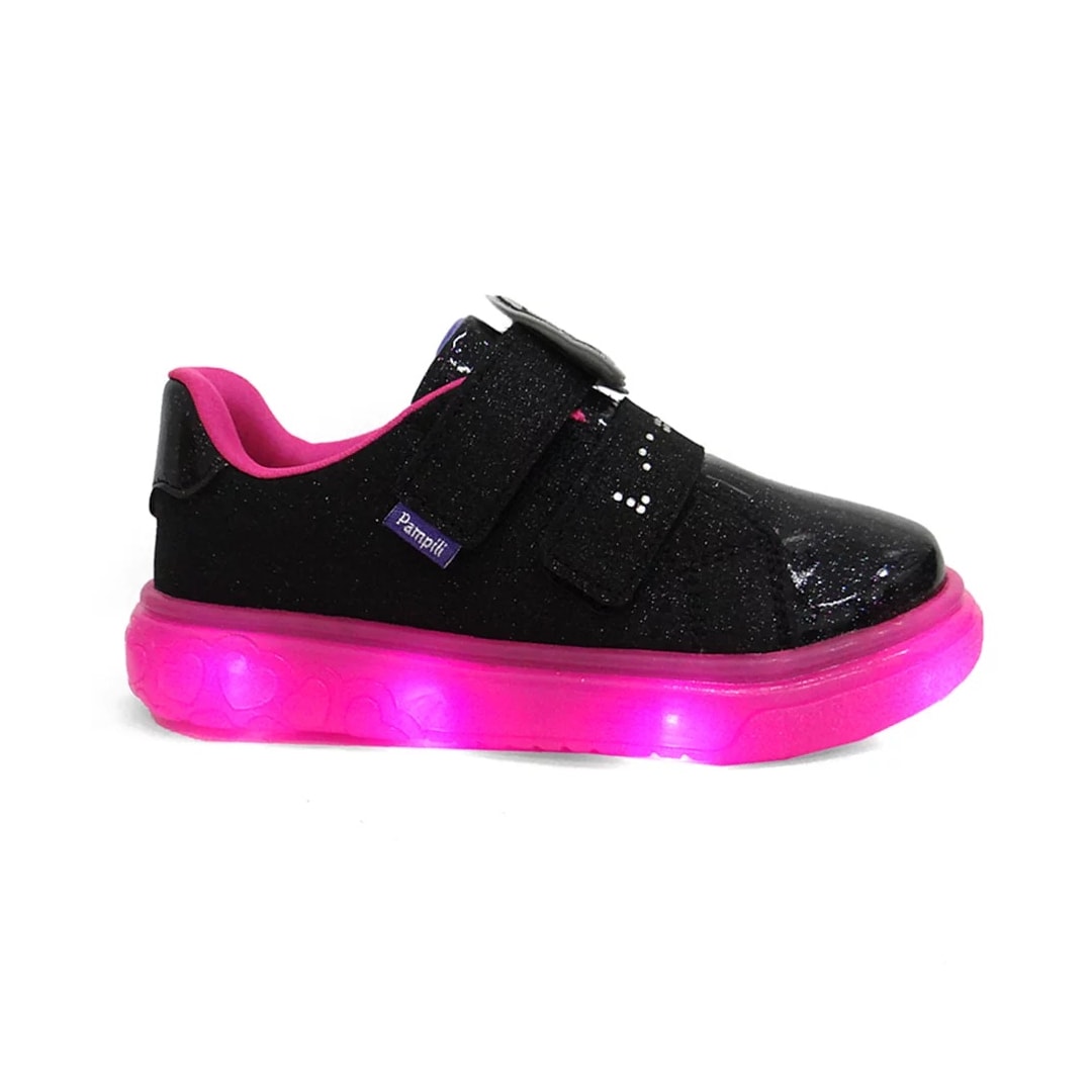 Tênis Pampili Infantil Sneaker Luz 483.003 Preto/Fucsia