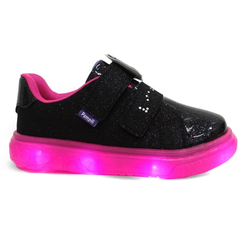 Tênis Pampili Infantil Sneaker Luz 483.003 Preto/Fucsia