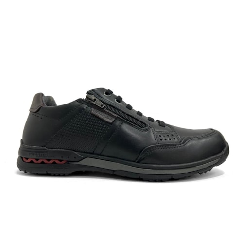 Detalhe - Tênis Pegada Casual Couro Masculino 114861 Preto