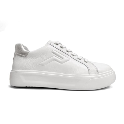 Detalhe - Tênis Pegada Feminino Casual De Couro 211216 Branco