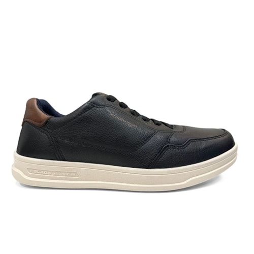 Detalhe - Tênis Pegada Masculino Casual Couro 110301 Preto