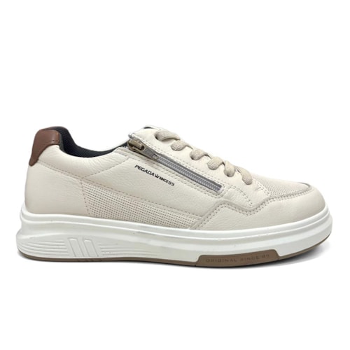 Detalhe - Tênis Pegada Masculino Casual Couro 112306 Milk