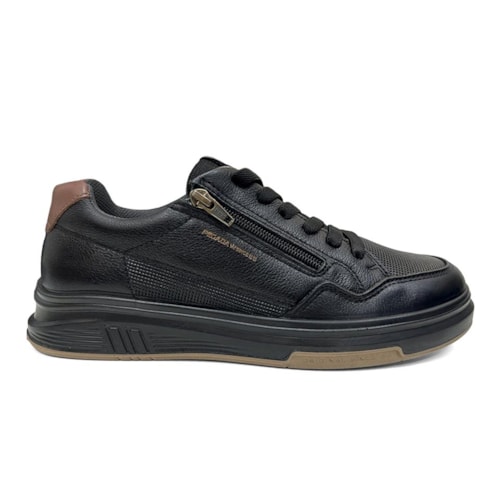 Detalhe - Tênis Pegada Masculino Casual Couro 112306 Preto