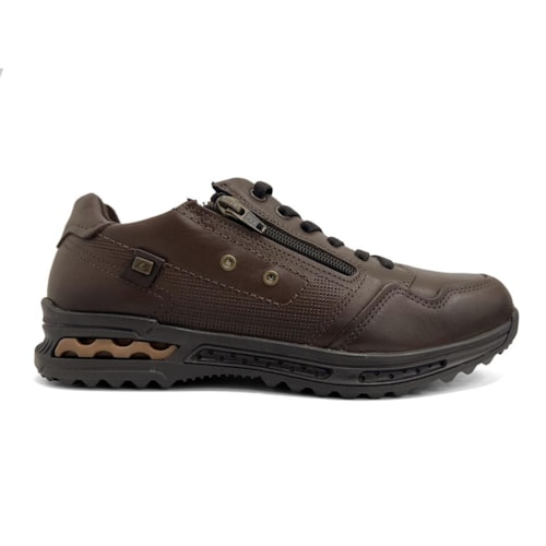 Detalhe - Tênis Pegada Masculino Casual Em Couro 111801 Tabaco
