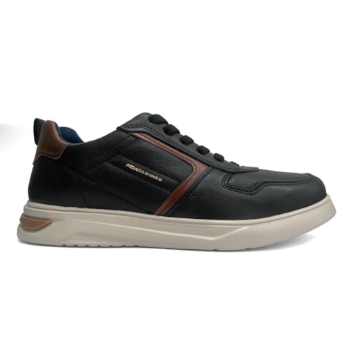 Detalhe - Tênis Pegada Masculino Casual Em Couro 112401 Preto