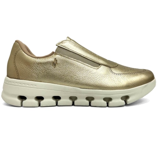 Detalhe - Tênis Usaflex Casual De Couro Slip On Am0901005 Ouro Light