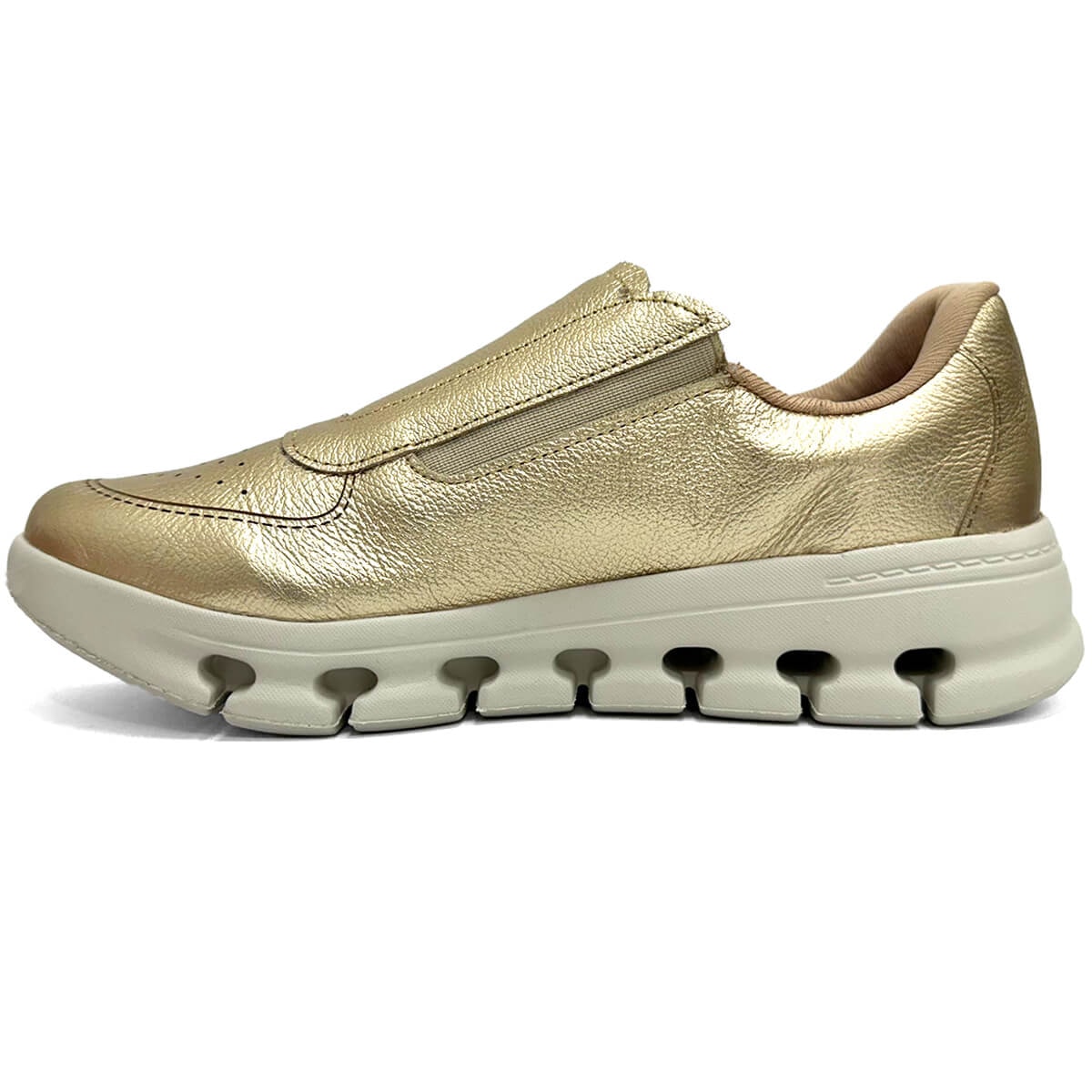 Tênis Usaflex Casual De Couro Slip On Am0901005 Ouro Light