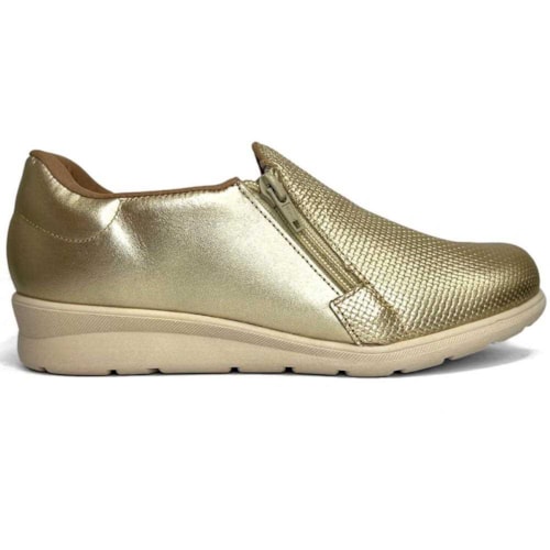 Detalhe - Tênis Usaflex Casual De Couro Slip On Mm1801003 Ouro Light