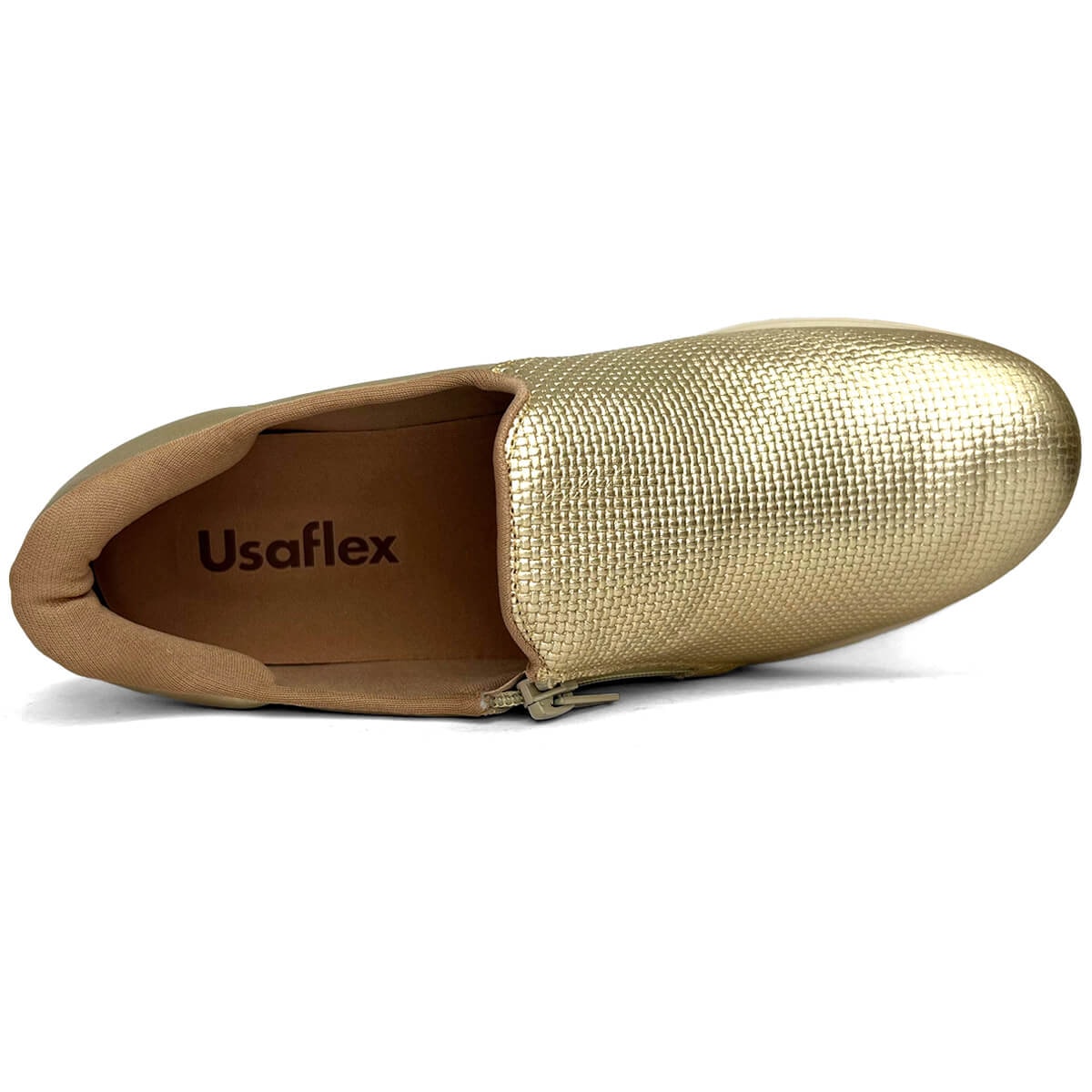 Tênis Usaflex Casual De Couro Slip On Mm1801003 Ouro Light