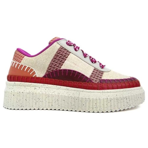 Detalhe - Tênis Valentina Casual 605003 Bege/Amora/Scarlet